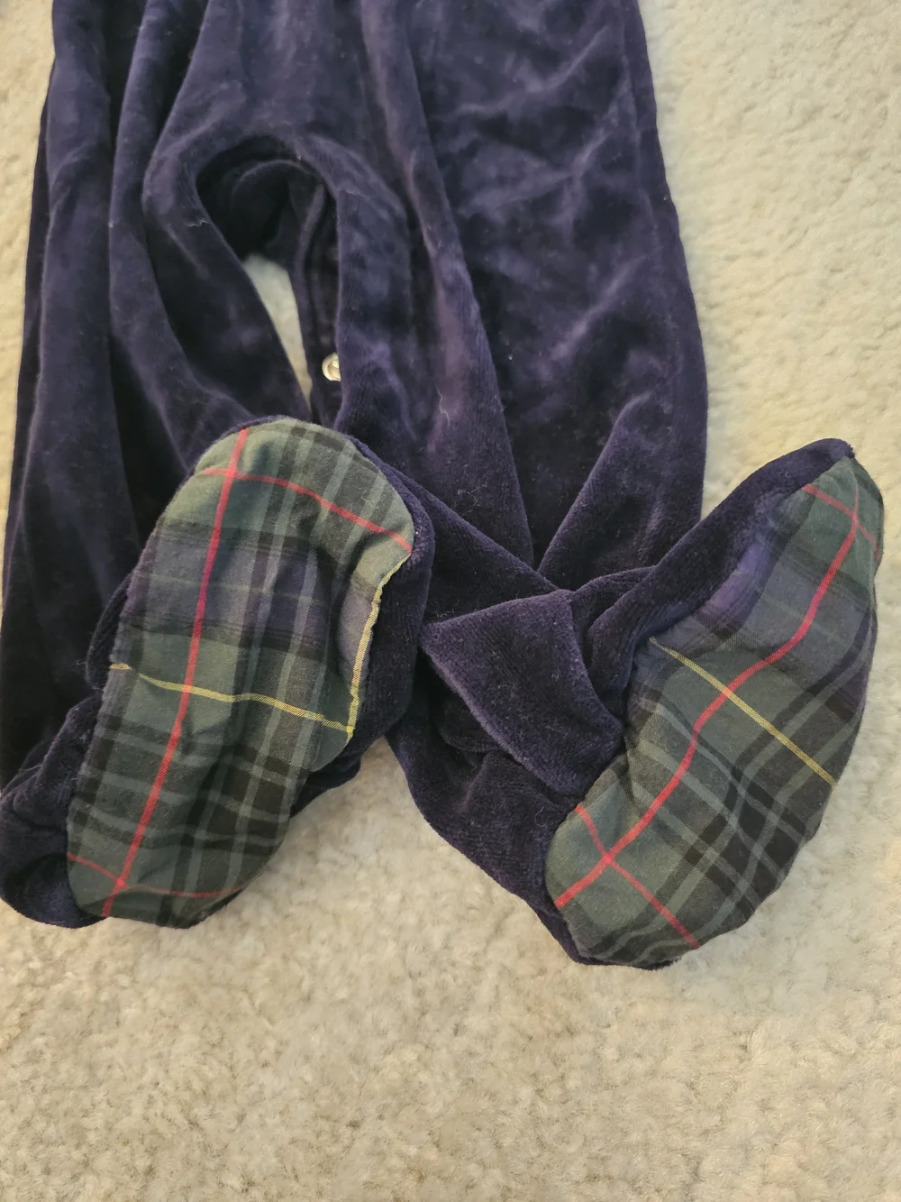 Ralph Lauren Navy Velvet Sleeper with Tartan Accents